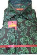 Mens Magnificent Black Green Foil Paisley Design Jacquard Shirt SANGI MONACO COLL 2121