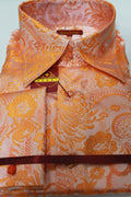 Mens Orange Bird of Paradise High Collar Jacquard Shirt SANGI MONACO COLL. 2113