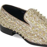 Mens Sparkly Gold Spikes Glitter Formal Dress Loafers Shoes After Midnight King