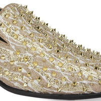 Mens Sparkly Gold Spikes Glitter Formal Dress Loafers Shoes After Midnight King