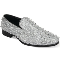 Mens Silver Glitter Sparkle Spike Formal Dress Loafers Shoes After Midnight King