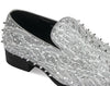 Mens Silver Glitter Sparkle Spike Formal Dress Loafers Shoes After Midnight King