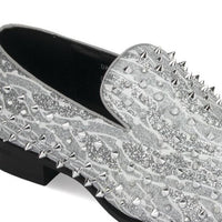 Mens Silver Glitter Sparkle Spike Formal Dress Loafers Shoes After Midnight King