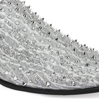 Mens Silver Glitter Sparkle Spike Formal Dress Loafers Shoes After Midnight King