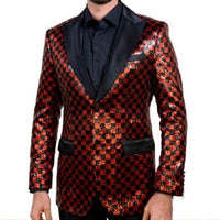 Mens Black Cherry Red Sequin Check Formal Tuxedo Jacket LOUIS VINO LVB12