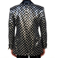Mens Black Shiny Silver Sequin Check Formal Tuxedo Jacket LOUIS VINO LVB12