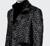 Copy of Mens Black Silver Glitter Greek Key High Collar New Design Dress Jacket LOUIS VINO LVB13