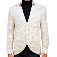 Mens Ivory Gold Glitter Greek Key High Collar New Design Dress Jacket LOUIS VINO LVB13