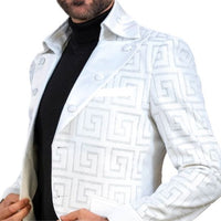 Mens White Silver Glitter Greek Key High Collar New Design Dress Jacket LOUIS VINO LVB13