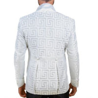 Mens White Silver Glitter Greek Key High Collar New Design Dress Jacket LOUIS VINO LVB13