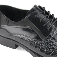 Mens Elegant Black Croco Print Leather Oxford Fashion Dress Shoes Giovanni MASON