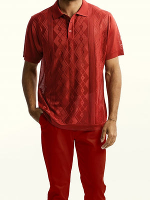 Mens Stacy Adams Silky Shiny Semi-Sheer Dressy Polo Red Plaid 57007