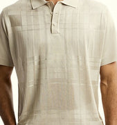Mens Stacy Adams Silky Shiny Semi-Sheer Dressy Polo Beige Sand Argyle 57006