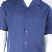 Mens Solid Navy Blue Short Sleeve Summer 2-Pc Walking Suit Royal Diamond T2066