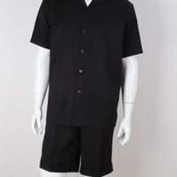Mens 2-Piece Shorts Set Solid Black with Matching Short Sleeve Shirt Royal Diamond T2067