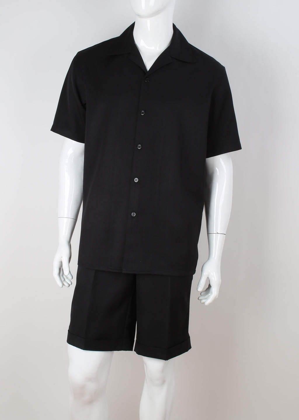 Mens 2-Piece Shorts Set Solid Black with Matching Short Sleeve Shirt Royal Diamond T2067