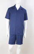 Mens 2-Piece Shorts Set Navy Blue with Matching Short Sleeve Shirt Royal Diamond T2069