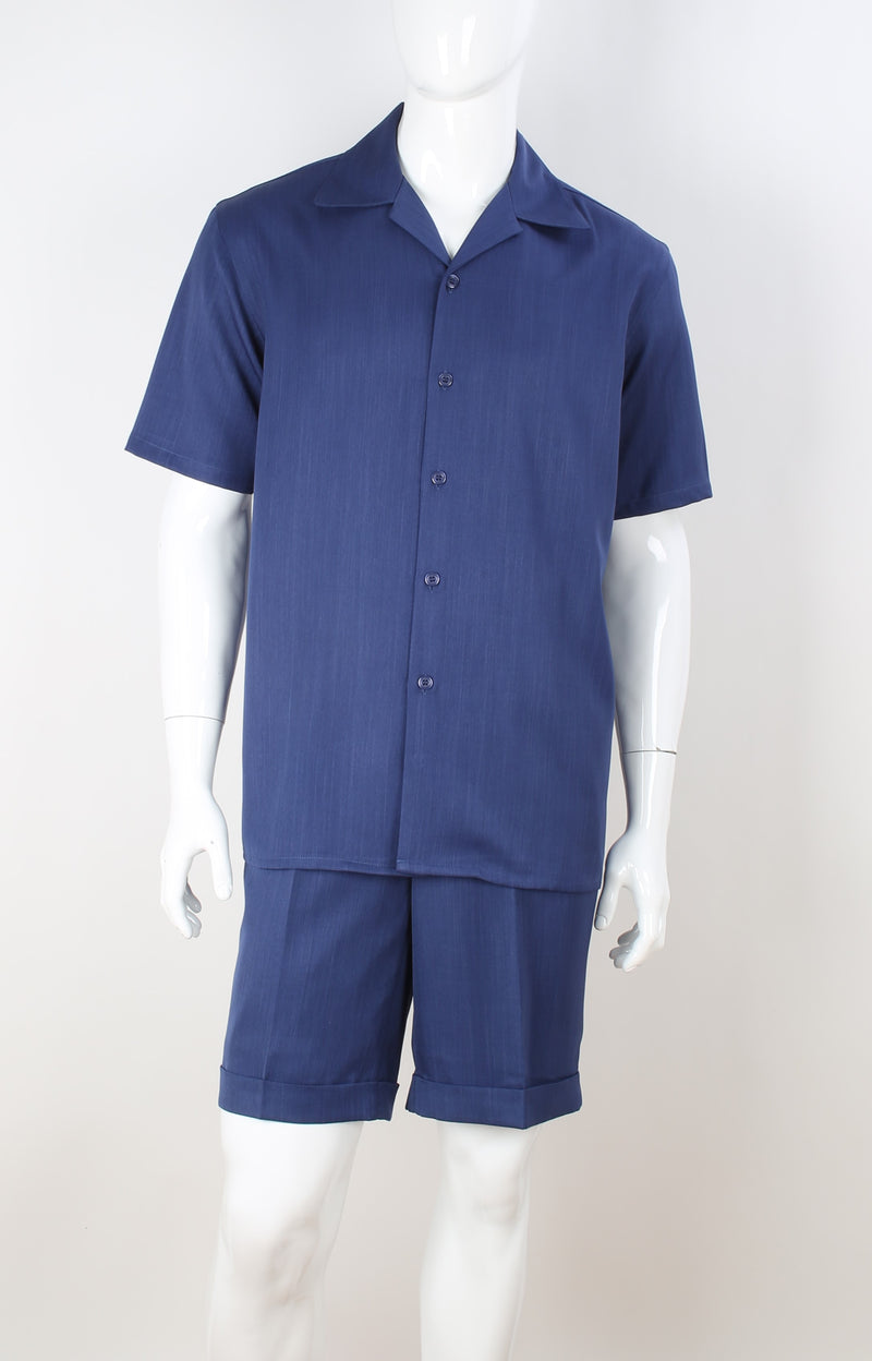 Mens 2-Piece Shorts Set Navy Blue with Matching Short Sleeve Shirt Royal  Diamond T2069