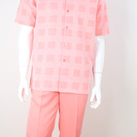 Mens Pink Salmon Subtle Plaid 2 Piece Walking Suit Leisure Suit Royal Diamond T2071