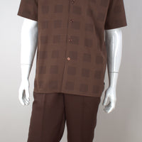 Mens Chocolate Brown Plaid Checks 2 Piece Walking Suit Leisure Suit Royal Diamond T2072
