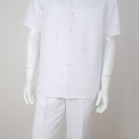 Mens Elegant All White Summer 2 Piece Shirt + Pants Walking Suit Royal Diamond T2073