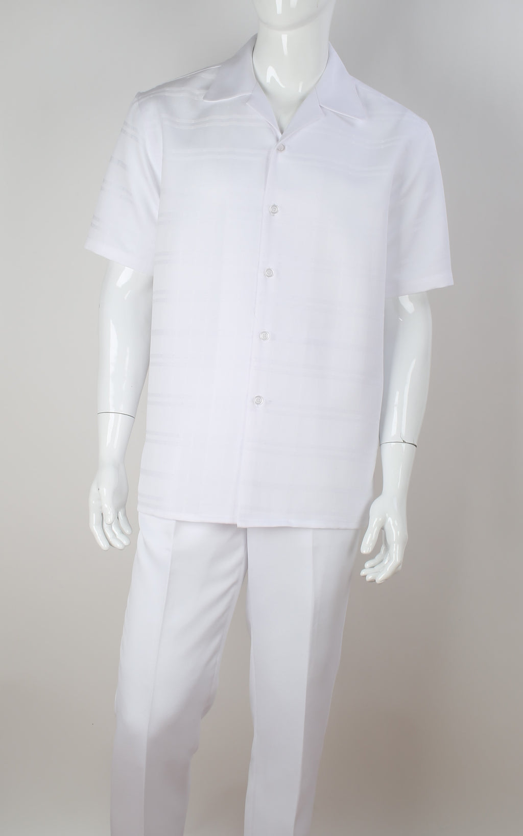 Mens Elegant All White Summer 2 Piece Shirt + Pants Walking Suit Royal Diamond T2073