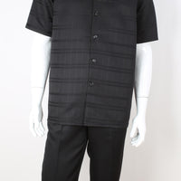 Mens Elegant All Black Summer 2 Piece Shirt + Pants Walking Suit Royal Diamond T2074