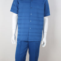 Mens Elegant Bright Blue Summer 2 Piece Shirt + Pants Walking Suit Royal Diamond T2075