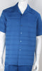 Mens Elegant Bright Blue Summer 2 Piece Shirt + Pants Walking Suit Royal Diamond T2075