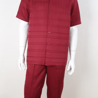 Mens Elegant Rich Burgundy Summer 2 Piece Shirt + Pants Walking Suit Royal Diamond T2076