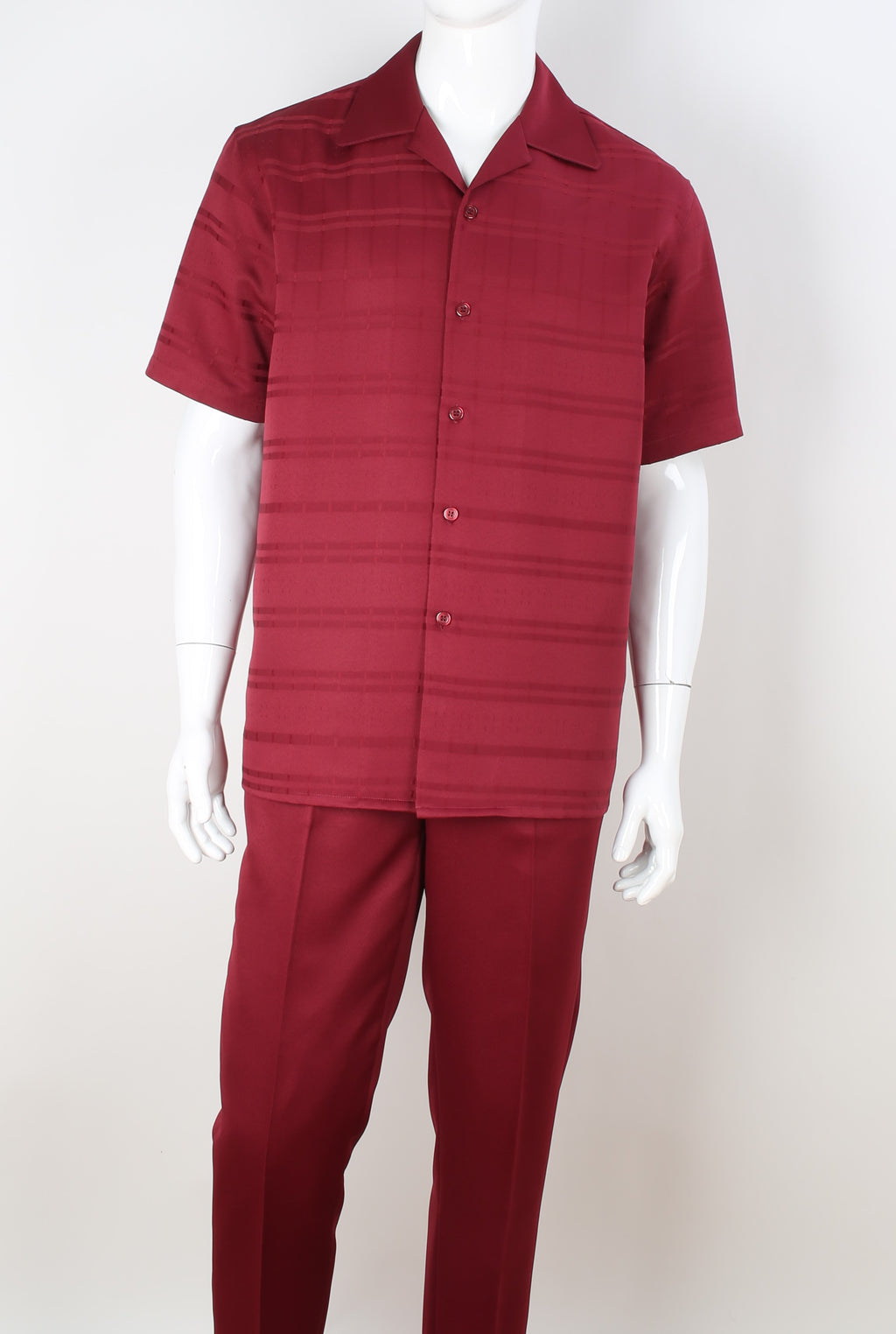 Mens Elegant Rich Burgundy Summer 2 Piece Shirt + Pants Walking Suit Royal Diamond T2076