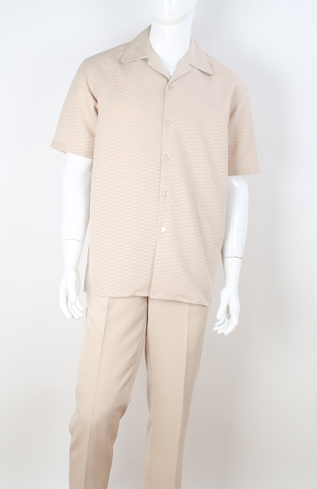 Mens Dressy Beige Tone on Tone Design Walking Leisure Suit Royal Diamond T2081