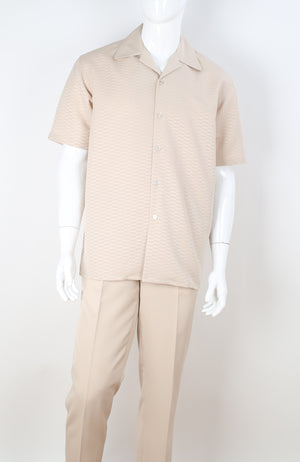 Mens Dressy Beige Tone on Tone Design Walking Leisure Suit Royal Diamond T2081