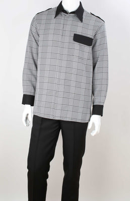 Mens Elegant Black White Brown Houndstooth Long Sleeve 2 Piece Set Walking Suit T713