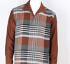 Mens Rich Rust Brown + Gray Plaid Long Sleeve Two Piece Set Leisure Suit Royal Diamond T718