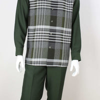 Mens Sophisticated Green Plaid Long Sleeve 2 Piece Set Walking Suit Royal Diamond T719