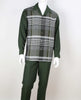 Mens Hunter Green Gray Plaid Long Sleeve Two Piece Walking Royal Diamond T719