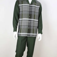 Mens Hunter Green Gray Plaid Long Sleeve Two Piece Walking Royal Diamond T719