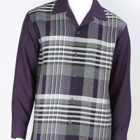 Mens Purple Gray Plaid Long Sleeve Two Piece Walking Royal Diamond T720