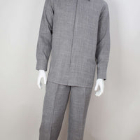 Mens Gray Woven Texture Long Sleeve 2 Piece Set Walking Suit Royal Diamond T721