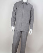 Mens Gray Woven Texture Long Sleeve 2 Piece Set Walking Suit Royal Diamond T721