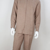 Mens Beige Woven Texture Long Sleeve 2 Piece Set Walking Suit Royal Diamond T722