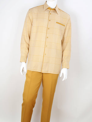 Mens Mustard Gold Houndstooth Long Sleeve Two Piece Walking Royal Diamond T725