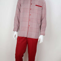 Mens Red White Houndstooth Long Sleeve 2 Piece Set Leisure Suit Royal Diamond T726