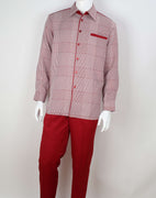 Mens Red White Houndstooth Long Sleeve 2 Piece Set Leisure Suit Royal Diamond T726