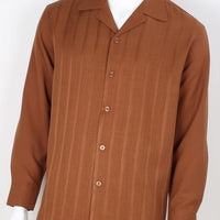 Mens Rust Brown Tone on Tone Stripe Long Sleeve 2 Piece Set Walking Suit Royal Diamond T729