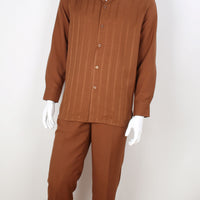 Mens Rust Brown Tone on Tone Stripe Long Sleeve 2 Piece Set Walking Suit Royal Diamond T729