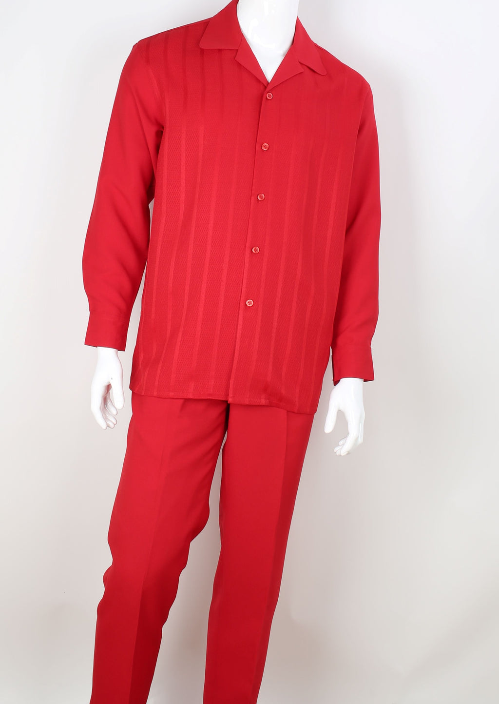 Mens Red Tone on Tone Stripe Long Sleeve 2 Piece Set Walking Suit Royal Diamond T730