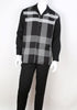 Mens Black Gray Plaid Long Sleeve 2 Piece Set Leisure Suit Royal Diamond T732