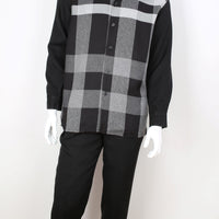 Mens Black Gray Plaid Long Sleeve 2 Piece Set Leisure Suit Royal Diamond T732